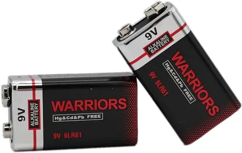 Warriors 2X 9V blockbatterie Batterie 9 Volt blockbatterie blockbatterien 9v alkalisch, Starke Leistung, Lange Lebensdauer, für Rauchmelder, Brandmelder, Alarmsensoren 6lr61 6F22 PP3 MN1604 (2)