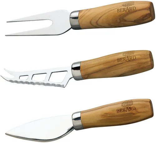 BERARD FRANCE 1892 Messer-Set 3-tlg - Küchenmesser-Set für Käse, hochwertige Edelstahlklingen mit edlem Olivenholzgriff für exzellente Handhabung und stilvolles Servieren.