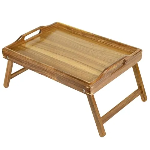 Utoplike Akazienholz-Betttablett zum Essen, Frühstückstablett für das Bett, Faltbarer Serviertisch aus Holz für das Sofa