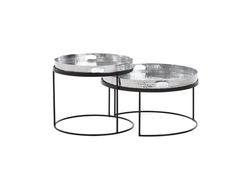 FINEBUY Satztisch FB30301 - 2er Set Silber/Schwarz - Ablagetische im modernen Design mit abnehmbaren Tablett, ideal für vielseitige Nutzung in Wohnzimmer oder als Beistelltisch.