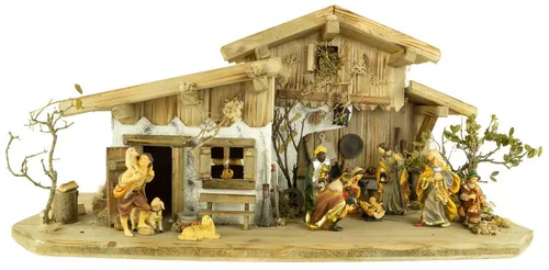 Prachtvolle Weihnachtskrippe Engelthal hell mit 12-tlg. Figurensatz - Krippe aus handgefertigtem Holz, ideal für ein traditionelles und familiäres Weihnachtsfest. Inklusive Heilige Drei Könige und viele weitere Figuren, perfekt für Ihre festliche Dekoration.