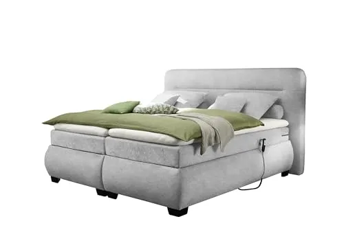 möbelando Evolution 1 Motorbett – Premium Boxspringbett mit Motorverstellung, 180x200 cm, Silver, H2 Härtegrad, inkl. Topper & waschbarem Bezug