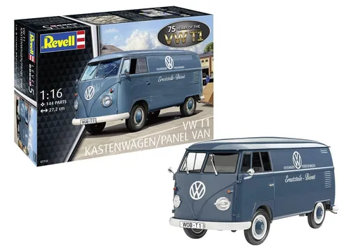 Revell Modellbau VW T1 Panel Van - 75 Years VW T1 - Fahrzeug-Modellbausätze, detailgetreue Nachbildung im Maßstab 1:16 mit beweglichen Türen und einem mehrteiligen Motor für ein realistisches Erlebnis.