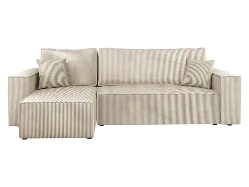 Mirjan24 Ecksofa Kobaro Cord Sofa mit Schlaffunktion - Sofas & Couches: Komfortables Ecksofa mit Schlaffunktion und Bettkasten, ideal für Gästeübernachtungen mit einer großzügigen Schlaffläche von 200 x 125 cm.