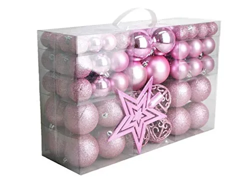 Geschenkestadl 1725S 100 Weihnachtskugeln und Baumspitze Stern (Rosa)