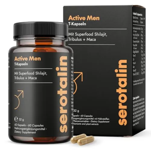 serotalin® ACTIVE MEN Maca Kapseln - Pflanzliches Ergänzungsmittel mit hochdosierten Pflanzenextrakten, Vitaminen und Mineralstoffen für Männer. 100% vegan, made in Germany und ideal zur Unterstützung des Alltags.
