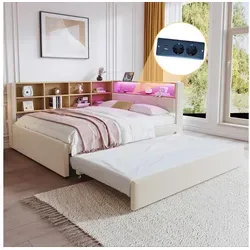 Odikalo Ausziehbett Schlafsofa Polsterbett Bettgestell Ablagefach 90x190/200cm Mehrfarbig beige 140 cm