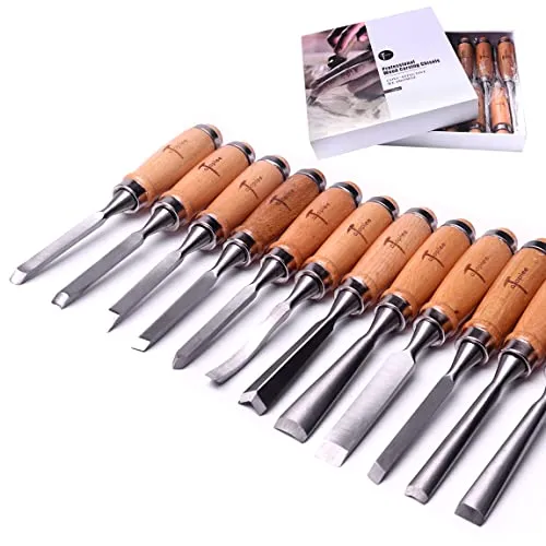 ATOPLEE 12-teiliges Holzschnitzmeißel-Set für die Holzbearbeitung, professionelle Holzmeißel-Werkzeuge mit Premium-Etui und aufrollbaren Taschen für Tischler, Handwerker, Geschenk für die meisten