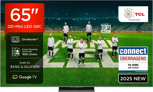 TCL 65Q8CX7 QLED Mini LED-Fernseher - 65 Zoll 4K Ultra HD Smart TV mit Google TV und Bang & Olufsen Audio, bietet beeindruckende Bildqualität und umfassende Smart-Funktionen für ein ultimatives Fernseherlebnis.