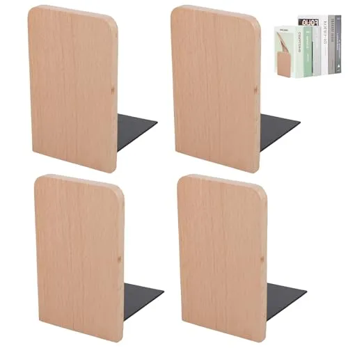 GOEDCH Buchenholz Buchstützen: 4 Stück 13 x 8 x 10.5 CM Bücherstützen aus Holz, Rechteckige Bookends Buchstütze für Zuhause, Büro und Schule, Dekorative Bücherstütze aus Holz für Bücher, Schallplatten