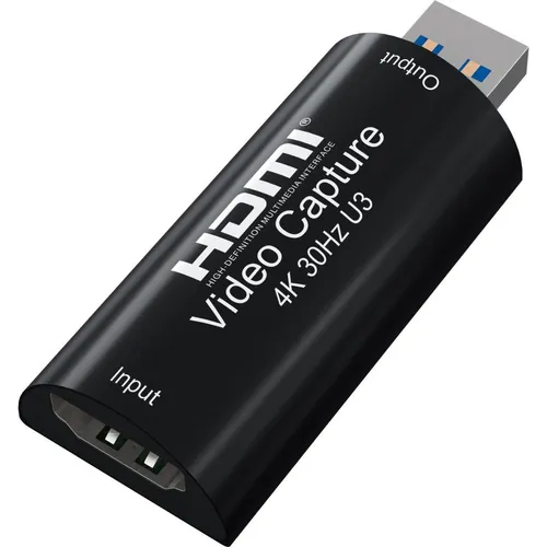 PremiumCord HDMI Capture/Grabber zur Aufnahme von Video/Audio auf Computer mit USB, Auflösung UHD 4K 2160p 30 Hz, Full HD 1080p 60 Hz, USB 3.0 Typ A, Plug and Play, Schwarz