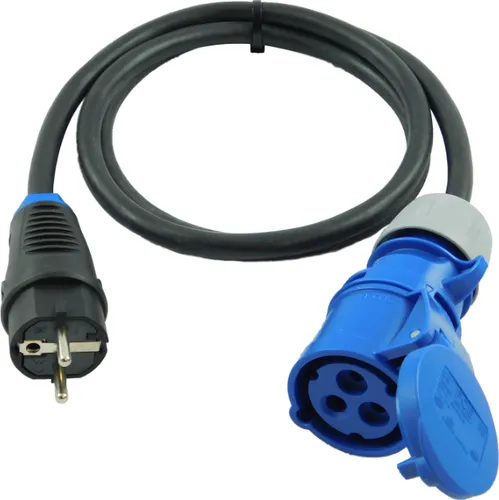 NWP Adapter CEE Kupplung 230V 16A auf Schuko Stecker - 1,5m Anschlusskabel 3x2,5 Gummischlauchleitung - IP44 - Für Camping, Caravan, Boot, Märkte