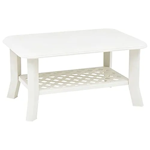 vidaXL Couchtisch Weiß 90x60 cm – Wetterbeständig - Couchtisch aus langlebigem Kunststoff, ideal für den Außenbereich. Witterungsbeständig und mit praktischer Ablage für Zeitschriften. Kein Zusammenbau erforderlich!