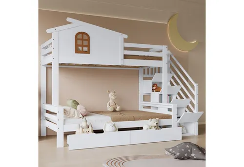 Redom Etagenbett Weiß, 90x200 cm, für Kinder- & Jugendzimmer - Praktisches Etagenbett in Weiß mit zwei Schubladen für optimalen Stauraum. Das kinderfreundliche Design sorgt für eine einladende Atmosphäre und unterstützt ein ordentliches Kinderzimmer.