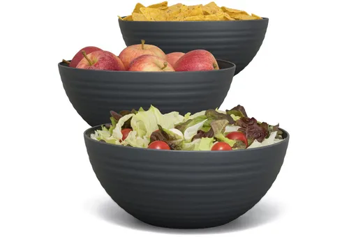 Hausfelder Servierschüssel Servierschalen Schüssel Set Schwarz (3er Set, 3-tlg), Kunststoff, (3er Set, 3-tlg), spülmaschinengeeignet, BPA-frei, bruchfest, Wellen-Design