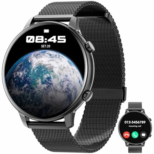 Hwagol Smartwatch (Annehmen/Telefonieren), 1,3 Zoll Fitness Tracker, Smartwatch Herzfrequenz/Schlafmonitor/Schrittzähler/Kalorien, 140+ Sportmodi, Wasserdicht Damen Herren Fitness Uhr für Android iOS