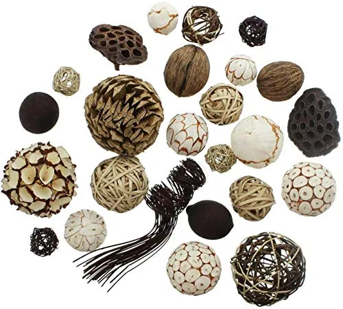 Dekoleidenschaft 25 TLG. Deko Set Naturkugel Ø4-10 cm, Dekokugeln, Rattankugeln, Früchte, Nüsse