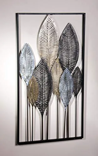 Dekoleidenschaft 3D Wandbild Blätterwald aus Metall, 52x95 cm, in Metallic-Tönen, Wandschmuck, Wanddeko, Metallbild, Wandverzierung, Deko-Objekt