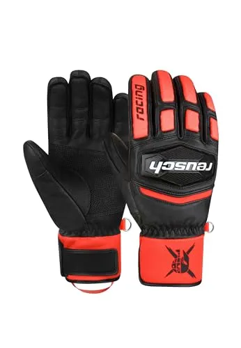 Reusch Herren Handschuh WORLDCUP WARRIOR TEAM black/fluo red - 9,5 - Ski Bekleidung mit hochwertigem Ziegenleder für exzellenten Tragekomfort und optimale Kontrolle auf der Piste.