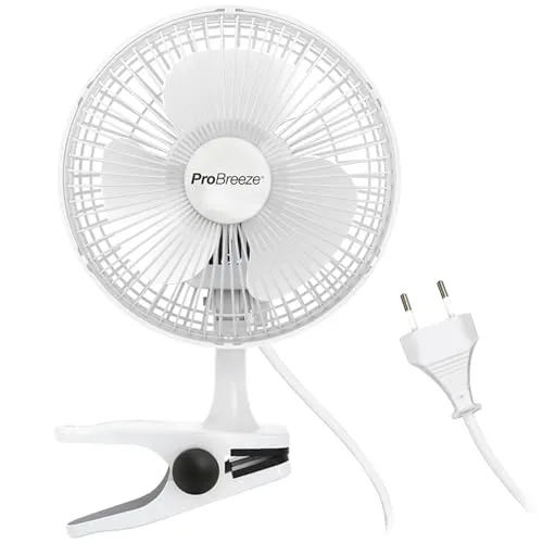 Pro Breeze Mini Ventilator mit Clip, 20 cm Durchmesser - Tischventilator mit 2 Geschwindigkeitsstufen und stabiler Clip-Halterung, ideal für Schreibtisch oder Schlafzimmer – leise und flexibel einstellbar für optimale Abkühlung.