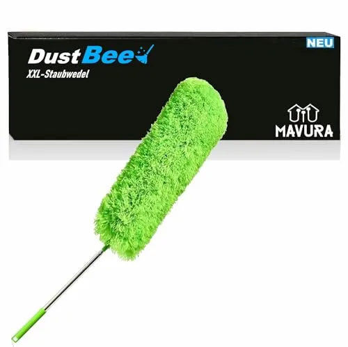 DUSTBEE XXL Teleskop Staubwedel Staubfänger Staubwischer (Staubmagnet Staubbiene), Mikrofaser Staub Wischer waschbar 252cm lang ausziehbar