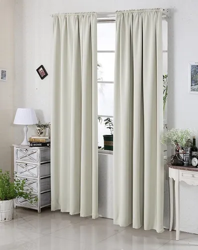 WOLTU 2er Set Verdunklungsvorhänge Beige - Schiebevorhänge aus 100% Polyester, lichtdicht und energiesparend. Ideal für Wohnzimmer und Kinderzimmer, mit Kräusebändern für flexible Montage.