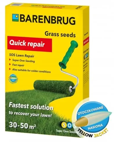 Barenbrug Rasensamen SOS Lawn Repair 1 kg - Rasensaat für schnelle Rasenreparatur, ideal für Haus- und Sportrasen. Mit Yellow Jacket Biostimulator® für optimales Wachstum und schnelle Keimung bei niedrigen Temperaturen.