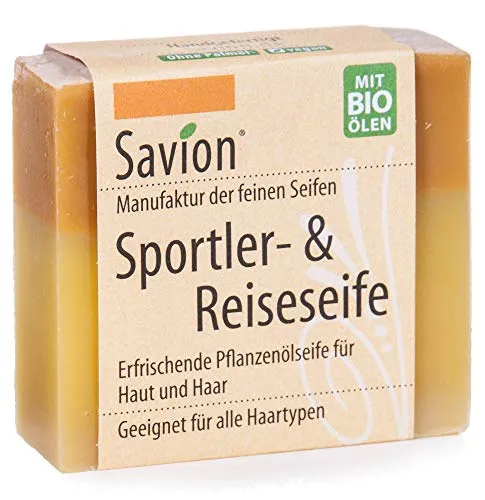 Savion 2-in-1 Naturseife für Sport & Reise | Haare & Körper | Vegan, Palmölfrei, Bio | wirkt entspannend & pflegend 85g | Made in Germany