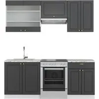 Vicco Küchenzeile Fame-Line, Anthrazit-Gold/Weiß, 200 cm - Moderne Küchenzeile mit stilvollen MDF-Fronten und Soft-Close-Scharniere für leises Schließen. Flexibel umstellbar und erweiterbar, ideal für jeden Kochliebhaber.