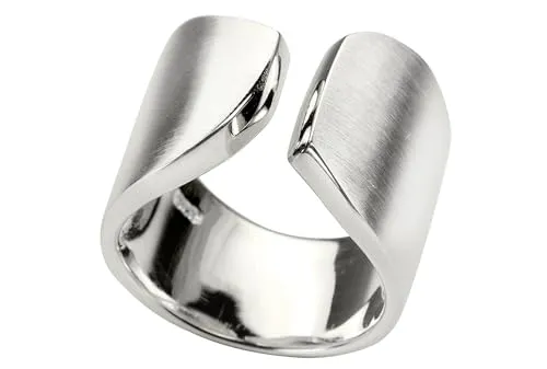 SILBERMOOS Witziger Ring Damenring offen diagonal matt Sterling Silber 925, Größe:54