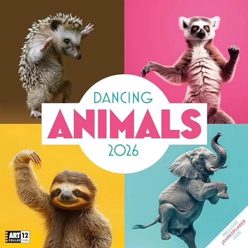 Dancing Animals Broschürenkalender 2026 - 30x30 - Art12 | Witziger Kalender mit KI-Bildern im schlanken Hochformat (aufgeklappt 30x60 cm) | Notizen