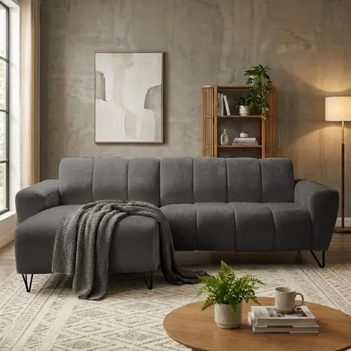 Ecksofa VOLARE MINI L-Form mit dekorativen Metallbeinen - Modernes Ecksofa in eleganten Chenille-Stoffen, ohne Schlaffunktion, ideal für stilvolle Wohnzimmer. Stabilität und Komfort durch hochwertige Materialien und durchdachtes Design.