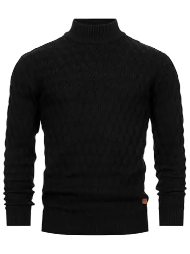 Indicode Herren INAlpha Strickpullover mit Stehkragen aus Baumwoll-Mix | Feinstrick-Pulli für Männer Black, XL