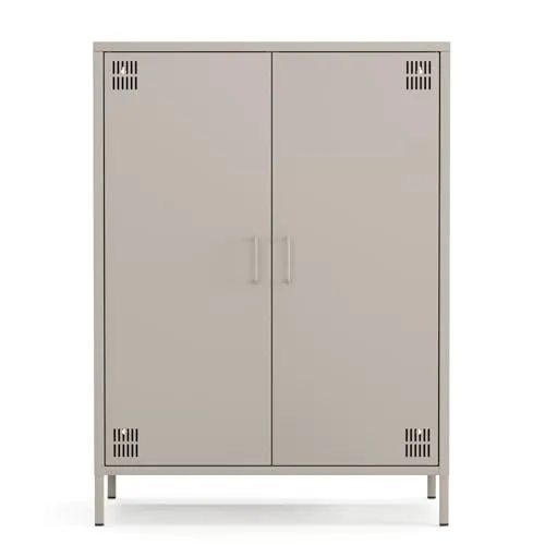 furni24 Metall Sideboard – Küchenschrank mit Türen und verstellbaren Ablagen – Robuste und stilvolle Aufbewahrungslösung für Küche, Wohnzimmer und Esszimmer- mit 2 Türen, Beige