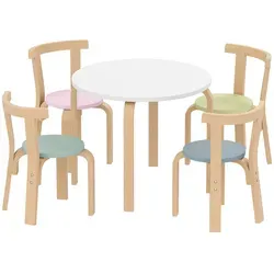 AIYAPLAY Kindertisch Holz mit 4 Stühlen – 5-teiliges Kinder Sitzgruppe Set