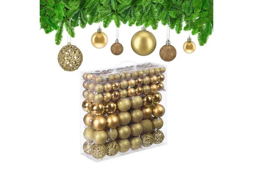 Relaxdays Weihnachtskugeln Set - 150 glitzernde, matte & glänzende Kugeln - Christbaum- & Feiertagsschmuck mit 150 vielseitigen Kugeln in verschiedenen Oberflächen für einen festlichen Look.
