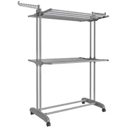 SONGMICS 4-Ebenen Wäscheständer mit Rollen, klappbar, grau|schwarz - Praktischer Wäscheständer mit 4 Ebenen und klappbaren Flügeln für flexibles Trocknen. Ideal für den täglichen Einsatz, leicht zu bewegen dank Rollen und bietet Platz für bis zu 35 kg Wäsche.