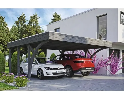 Doppelcarport SKAN HOLZ Friesland Set 8 mit Aluminium-Dachplatten - Robuster Doppelcarport aus Holz mit Flachdach, ideal für zwei Fahrzeuge und bietet Schutz vor Witterungseinflüssen.