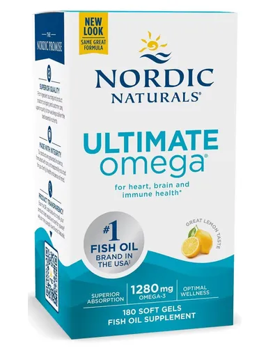 NORDIC NATURALS Ultimate Omega Zitrone 1280mg - 180 Weichkapseln - 180 Softgel-Kapseln mit erfrischendem Zitronengeschmack, ideal für Erwachsene. Hochwertige Omega-3-Fettsäuren unterstützen die tägliche Ernährung und fördern das allgemeine Wohlbefinden.