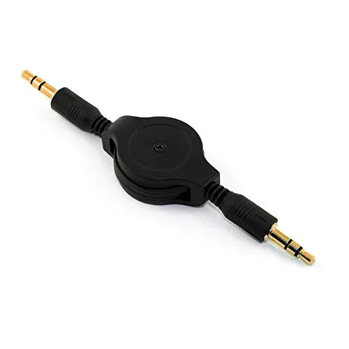 com-four 2x AUX Audio-Kabel Stereo 2x 3,5mm Klinke ausziehbar/versenkbar mit vergoldeten Kontakten schwarzes Audioverlängerungskabel bis 80 cm (2 Stück - 80cm)