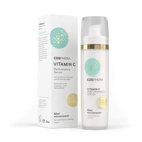 Cosphera Vitamin C Performance SERUM 50 ml - Anti-Faltenprodukte, hochdosiertes Vitamin C Serum für alle Hauttypen, vegan und ideal für strahlende Haut im praktischen Reiseformat.