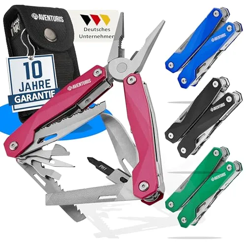 AVENTURIS® Pinkes Multitool-Werkzeug aus Edelstahl mit 21 Funktionen
