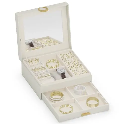 XMHome 2-stöckig Schmuckkästchen mit großem Spiegel in weiß von AdelDream