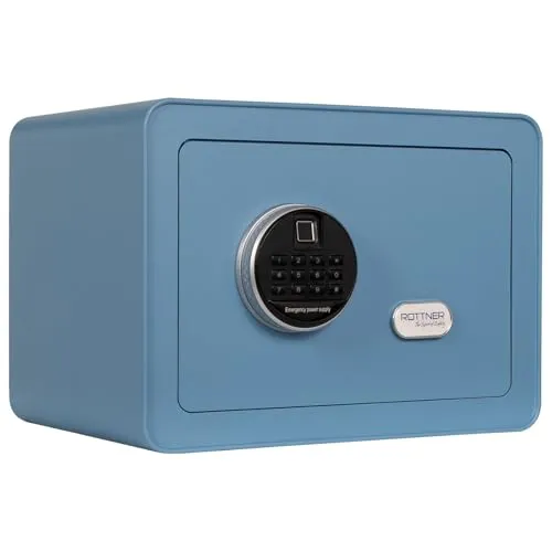 ROTTNER Möbeltresor Vintage Serie mit Elektronikschloss und Fingerprint (Blau) - Safes mit hochwertigem Elektronikschloss und Fingerprint-Technologie für höchste Sicherheit Ihrer Wertgegenstände, ideal für Zuhause und Büros.