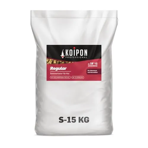 KOIPON Regular 15 kg Koifutter Sommer mit Spirulina - Hochwertiges Koifutter für den Sommer, entwickelt für optimale Nährstoffversorgung. Die 3 mm Pellets fördern die Vitalität und sind auch für Goldfische geeignet. Made in Germany, ideal für Ihren Gartenteich.