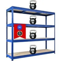 PROREGAL Schwerlastregal Dino HxBxT 180x200x60cm 4 Spanplatten-Ebenen 16mm Fachlast 500kg Blau