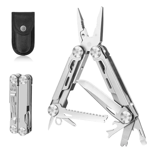 Rolgno Multitool, Geschenke für Männer, 14 in 1 Faltbares Edelstahl Multitool Werkzeug mit Zange, Messer, Säge, Schraubendreher, Multitools mit Nylontasche, Gadget für Camping, Reparatur, Wandern