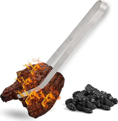 Grillzange aus Edelstahl - Hochwertige Küchenzange 35 cm - Metallzange zum Grillen, Kochen & Servieren - Silber