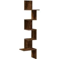 vidaXL Wand-Eckregal Räuchereiche 32x32x127,5 cm - Regal aus robustem Holzwerkstoff mit platzsparendem Design, ideal für Wohnzimmer und Büro. Bietet stilvollen Stauraum für Bücher und Deko und ist pflegeleicht.