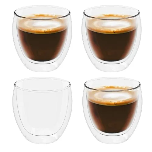 INTIRILIFE 4x doppelwandiges transparentes Espressoglas - 80 ml Füllmenge - Kaffeeglas Teeglas Thermoglas Dekoglas